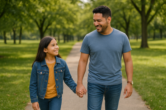 Dad and daughter on a walk in the park